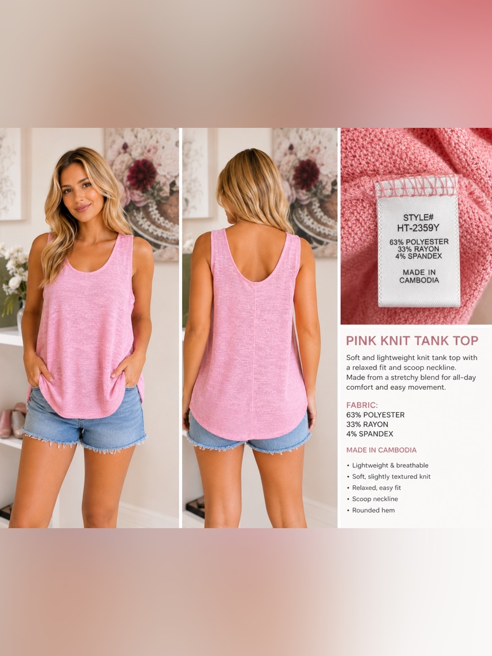 Zenana Round Neck Flowy Tank in a heathered or slub knit fabric✨NWP✨